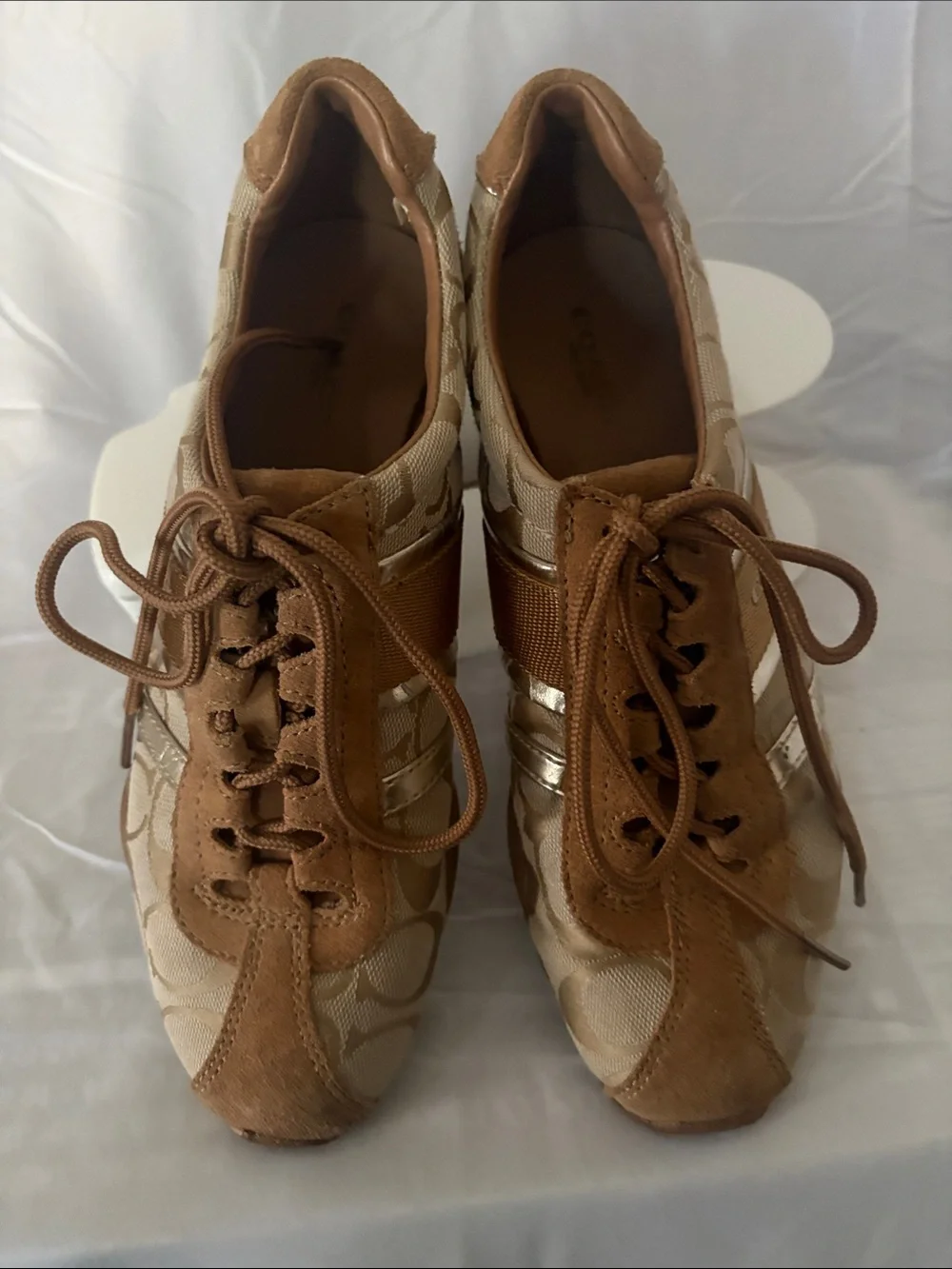 Coach Women's Tan and Metallic Accent Signature Sneakers
